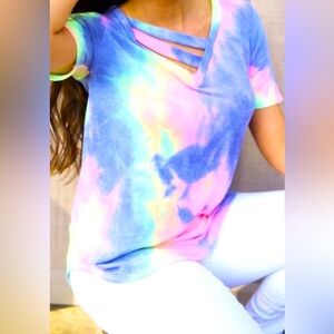 Pastel Tie Dye Pastel Criss Cross Strappy Tee